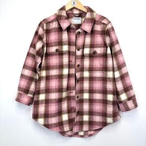 Old Navy Plaid Utility Shacket Pink Womens M Thick Flannel Shirt Fall Gorpcore